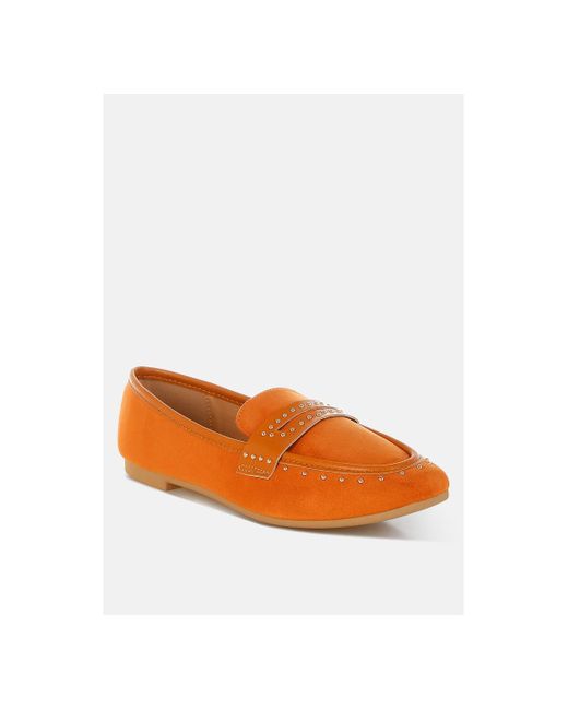 LONDON RAG Orange Lumina Penny Strap Studded Loafers