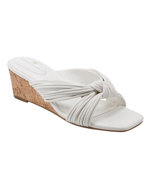 Bandolino White Sassier Knot Detail Strappy Wedge Sandals