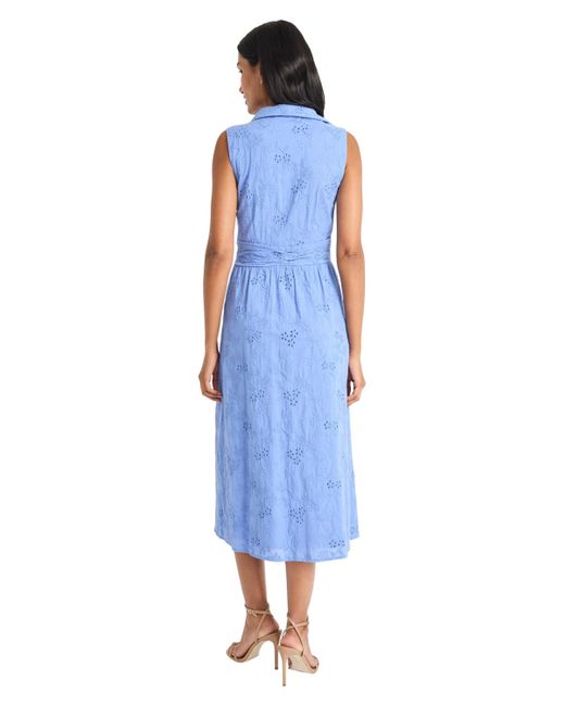 Maggy London Blue Cotton Eyelet V-neck Shirtdress