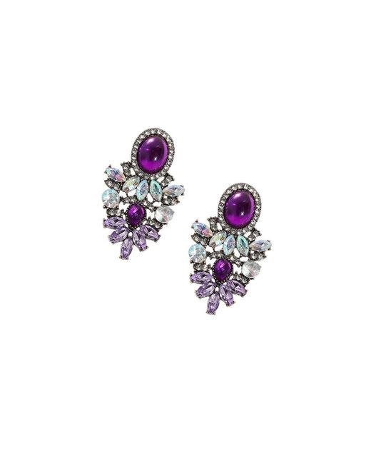 SOH Purple Shimmering Rhinestone Statement Dangling Drop Earrings