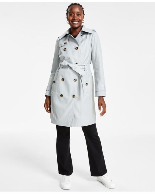 London Fog White Hooded Double-breasted Trench Coat