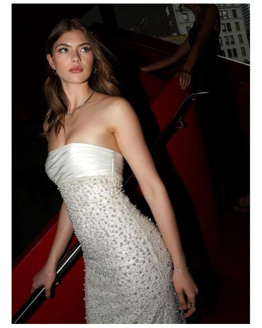 miss circle lainey gold satin sequin dress LAINEY GOLD SATIN SEQUIN PEARL BEADED MAXI DRESS As Shown / XXS main image 0