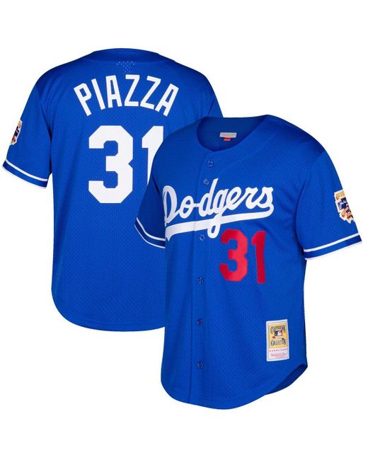 Mitchell & Ness Blue Mike Piazza Los Angeles Dodgers Cooperstown Collection Mesh Batting Practice Button-up Jersey for men