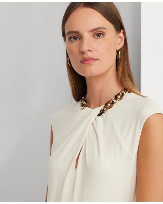 Lauren by Ralph Lauren White Embellished Cap-sleeve Gown