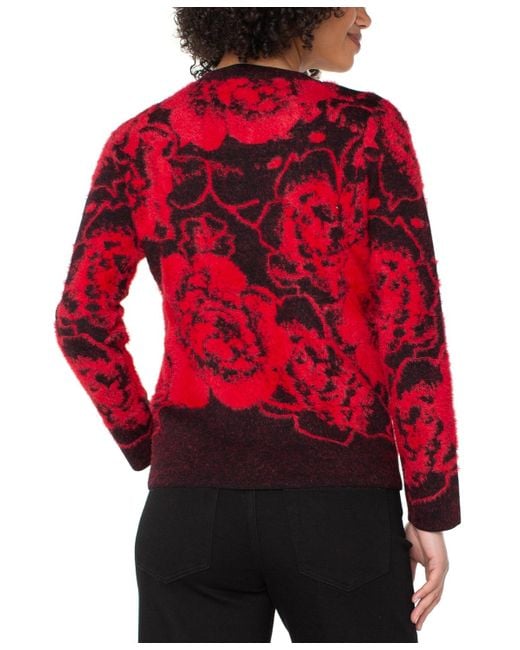 Liverpool Los Angeles Red Floral Crewneck Sweater