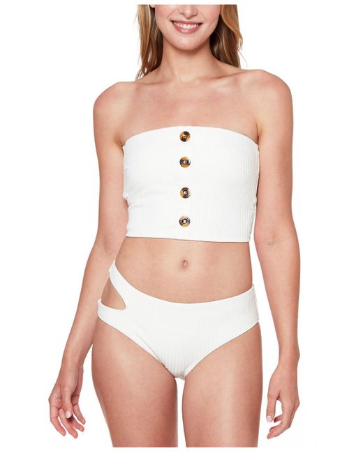 Sanctuary Refresh Ribbed Crop Bandeau Top & Cut-out Bikini Bottoms in White  | Lyst Canada