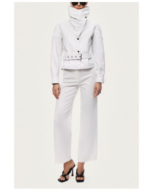 Nocturne White High-neck Belted Jacket