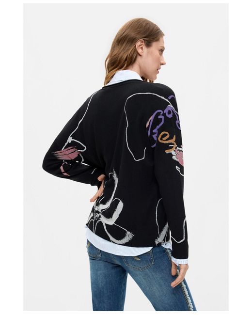 Desigual Black Thin Printed Sweater