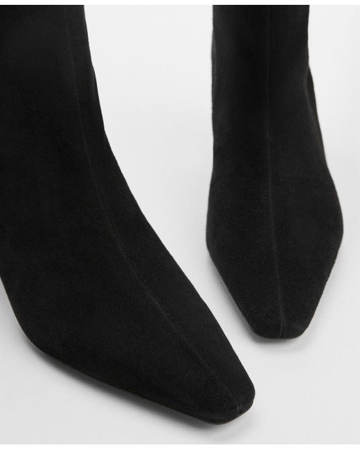 Mango Black Kitten Heels Leather Boots