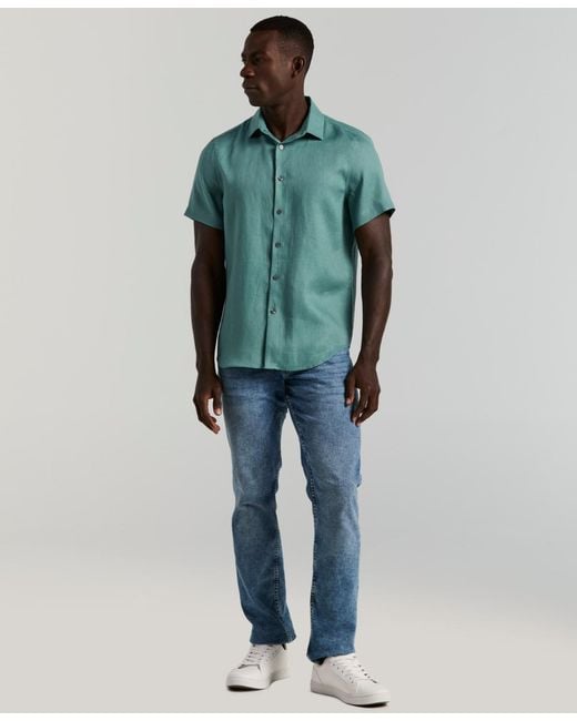 Perry Ellis Green Solid Linen Shirt for men