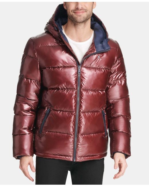 Tommy Hilfiger Synthetic Pearlized Performance Hooded Puffer Coat in ...