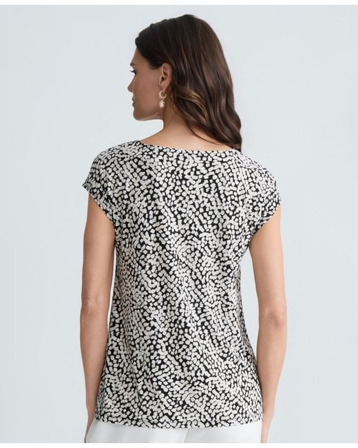 Kasper White Petite Knot Neck Pull-on Blouse