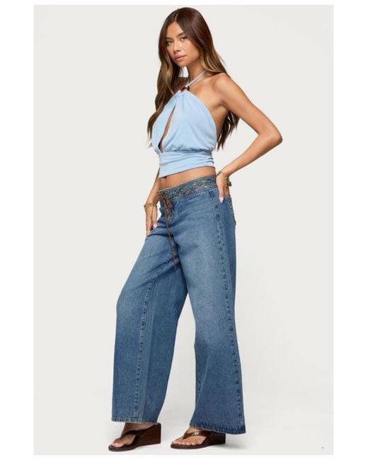 Edikted Blue Khalia Backless Cut Out Halter Top