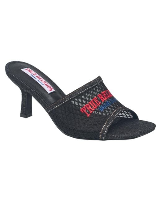 True Religion Blue Coi Mesh Slip On Heel