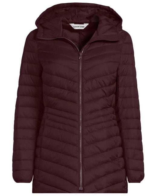 Lands' End Red Wanderweight Packable Down Hooded Long Jacket