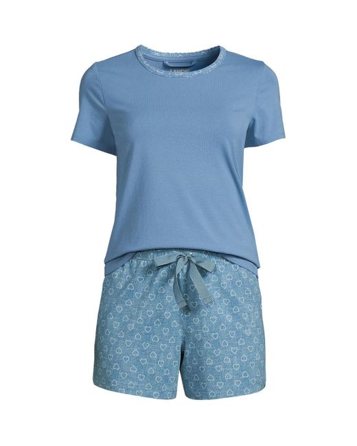 Lands' End Blue Knit Pajama Short Set Short Sleeve T-shirt And Shorts