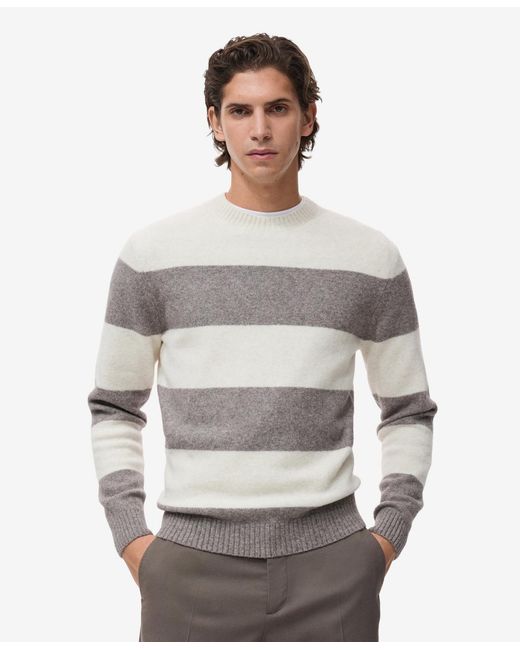 Mango Men's Gray Wool-blend Striped Sweater