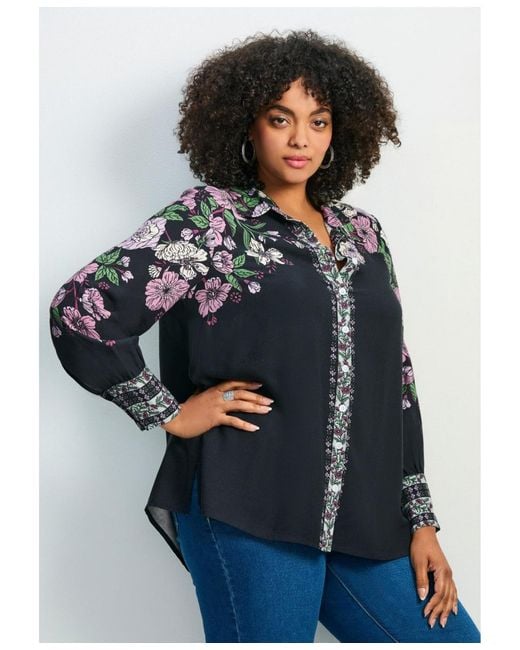 Avenue Blue Plus Size La Luna Button Down Shirt