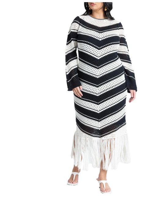 Eloquii Multicolor Plus Size Crochet Maxi Dress With Fringe