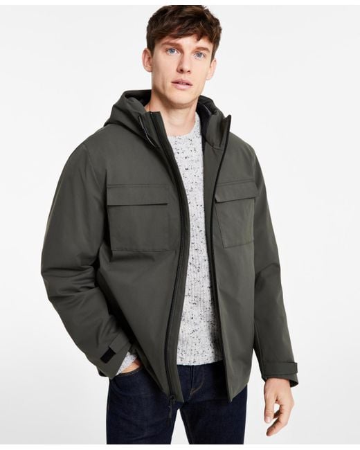 DKNY Gray Hooded Zip-front Two-pocket Jacket for men