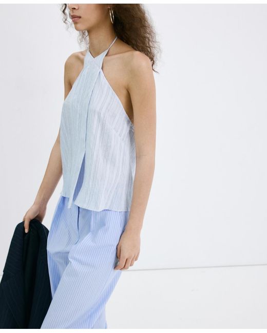Mango Blue Striped Crossover Top