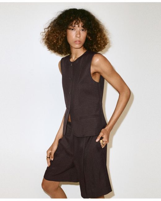 Mango Brown Buttoned Lyocell Vest