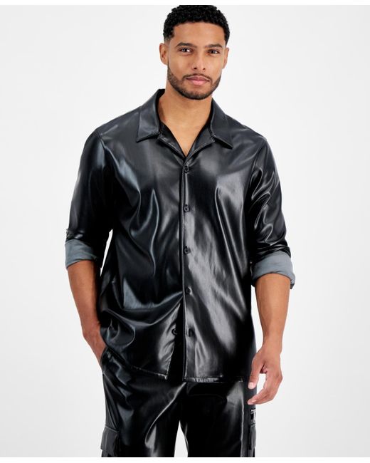 INC International Concepts Black Jax Faux-leather Shirt for men