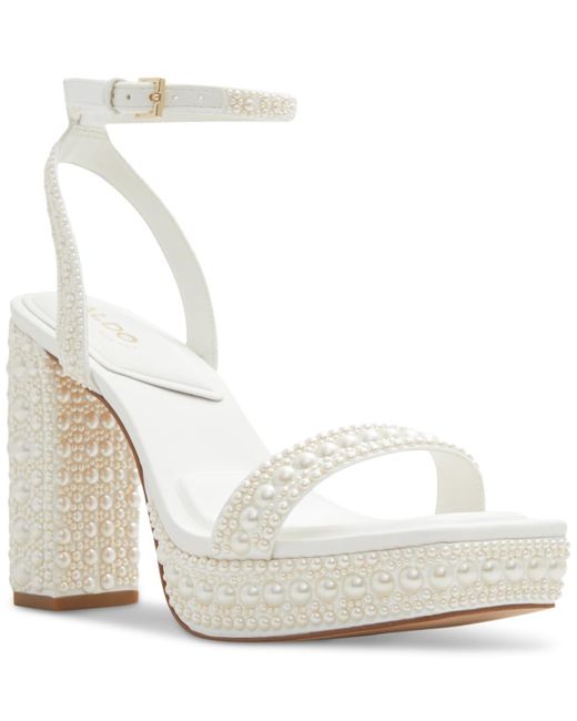 ALDO White Lulu Pearl Two-piece Platform Dress Sandals