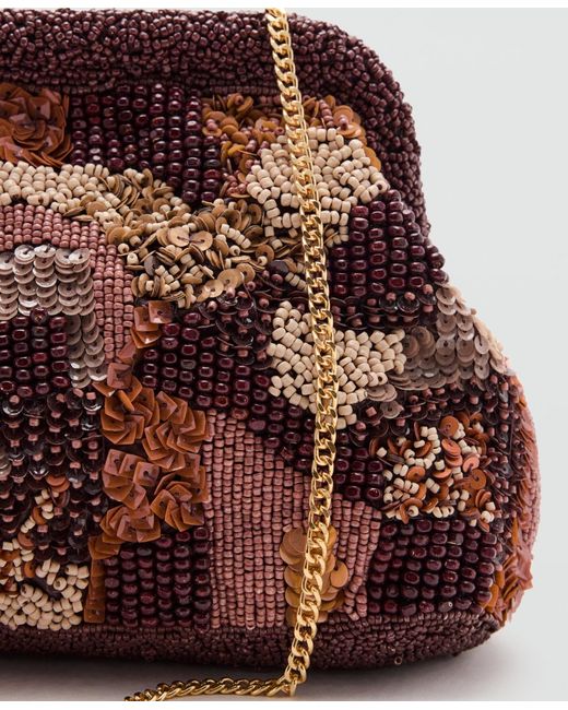 Mango Brown Multicolor Beaded Clutch Bag