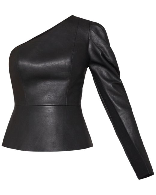 BCBGMAXAZRIA Lillyan One-shoulder Faux-leather Top in Black | Lyst