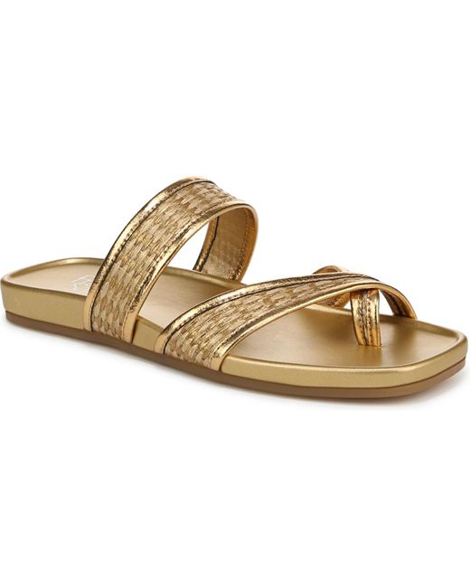 Franco Sarto Metallic Estella Open Square Toe Slide Flat Sandals