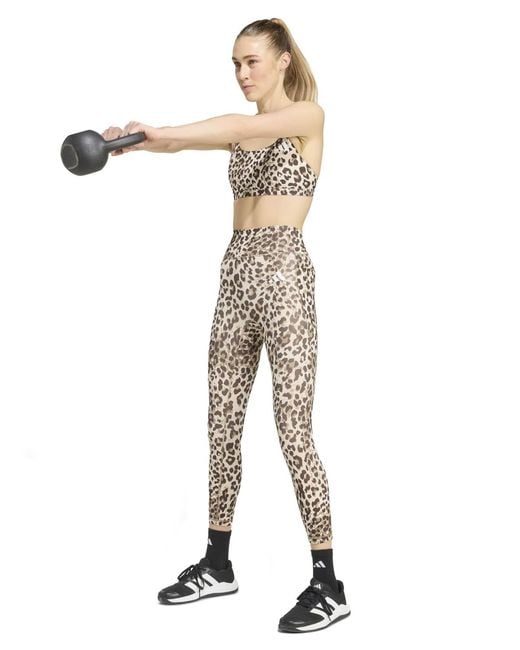 Adidas White Optime Essentials Workout Leopard Print Bra