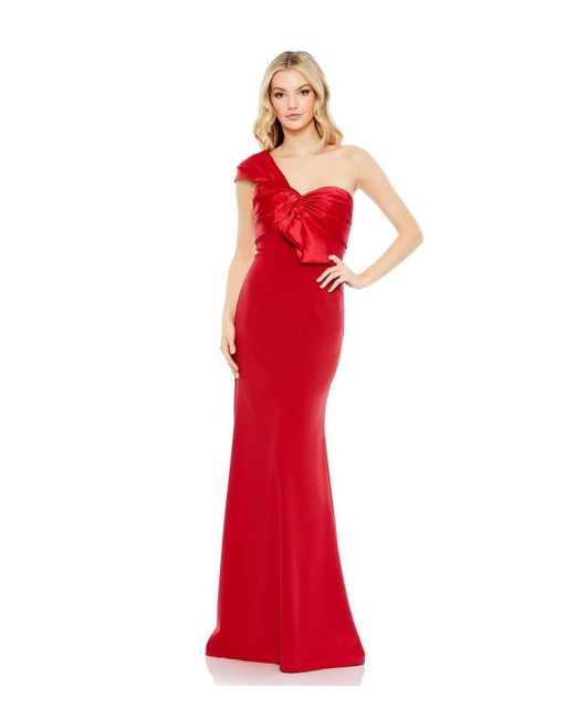 Mac Duggal Red One Shoulder Draped Trumpet Gown