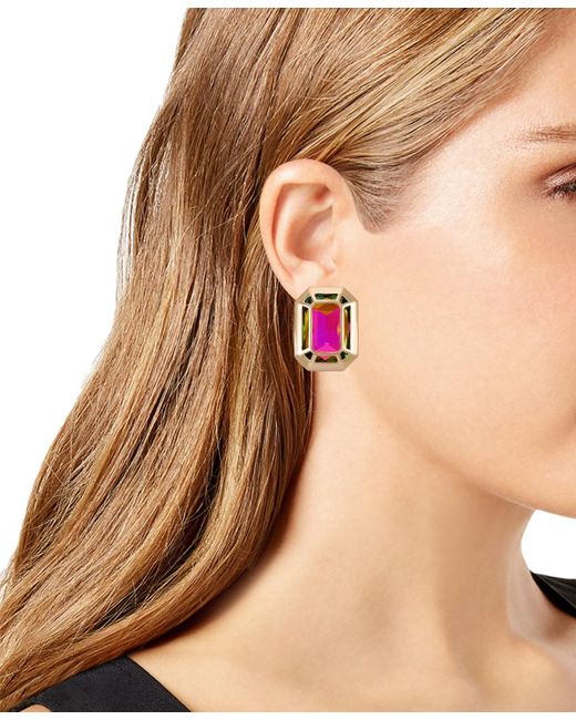 Guess Pink Tone Rainbow Stone Button Earrings