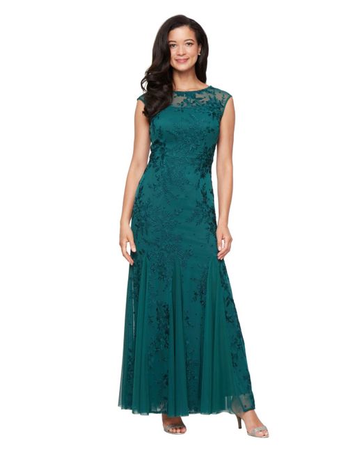 green emerald velvet dress Alex Evenings Petite Sequined Lace Gown - Buff