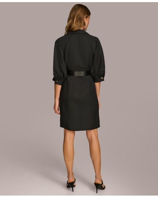 Donna Karan Black Faux-leather Belt Short-sleeve Shirtdress