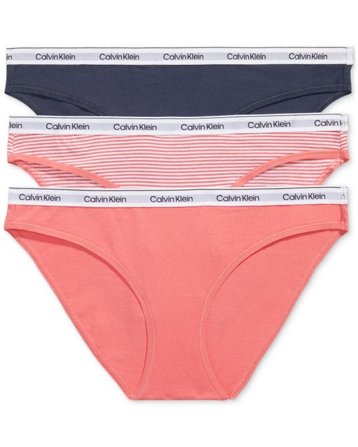Calvin Klein Pink 3-pk. Modern Logo Low-rise Bikini Underwear Qd5207