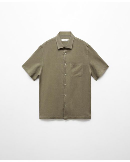 Mango Green Regular-fit Linen Short-sleeved Shirt for men