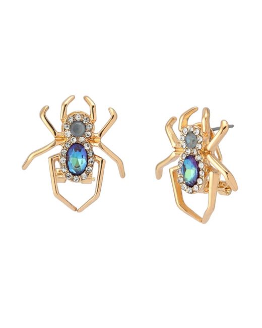 Betsey Johnson Metallic Faux Stone Spider Stud Earrings