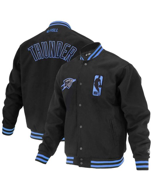 FISLL Blue And Oklahoma City Thunder Logo Man Shadow Collection Full-snap Varsity Jacket