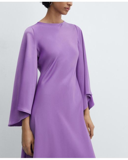 Mango Purple Flared-sleeve Satin Dress