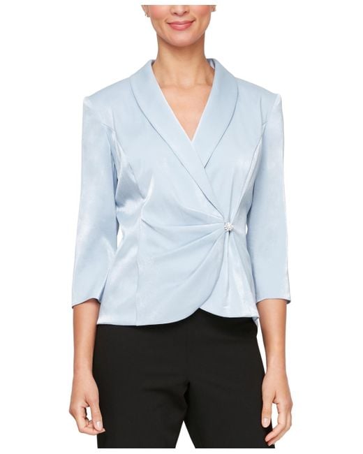 Alex Evenings Blue Structured Shawl-collar Blouse