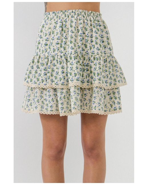 Free the Roses Multicolor Floral Lace Trim Detail Mini Skirt