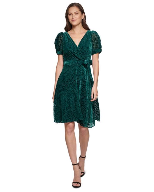 DKNY Velvetdot Fauxwrap Dress in Forest Green (Green) Lyst