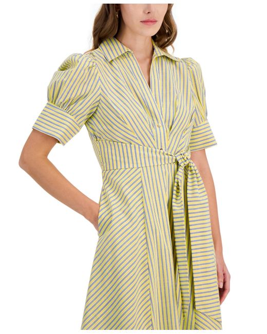 Tahari Yellow Short-sleeve Tie-waist Midi Dress