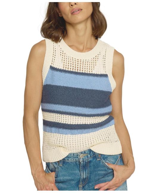 Central Park West Blue Textured Stripe Tank Top