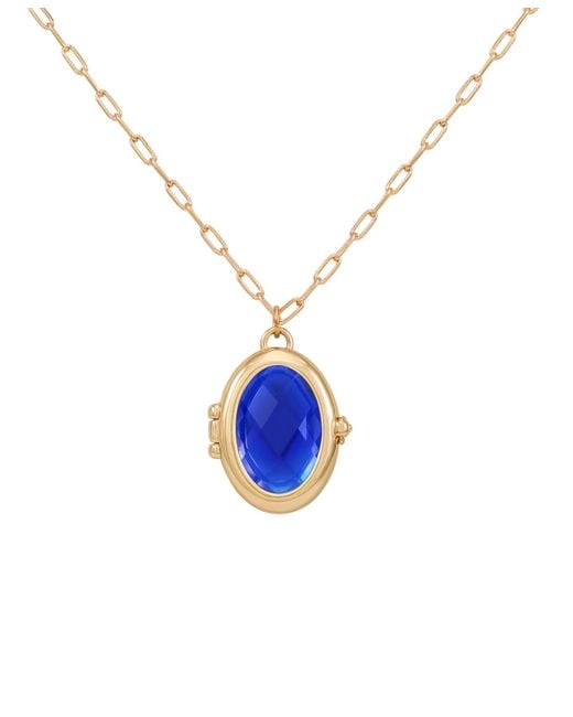 Guess Blue Gold-tone Removable Stone Oval Locket Pendant Necklace