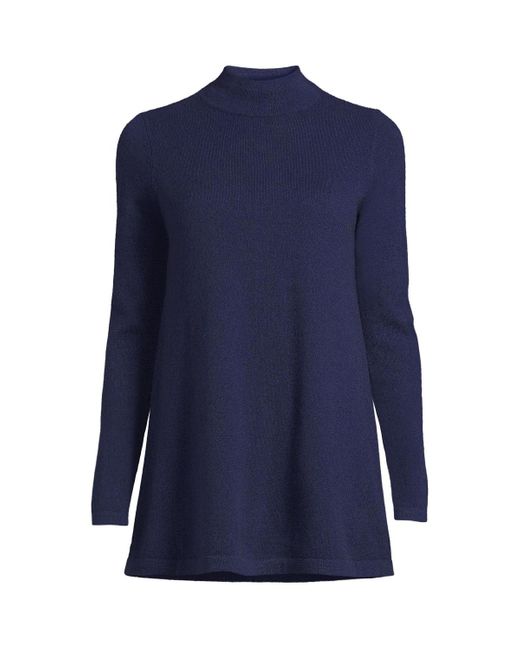 Lands' End Blue Cashmere Mock Neck Swing Tunic Sweater