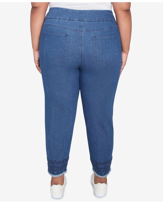 Ruby Rd Blue Plus Size Embroidered Extra Stretch Dark Denim Jeans