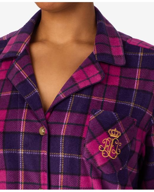 Ralph Lauren Purple Plus Size Long Sleeves Notch Collar Pajama Set